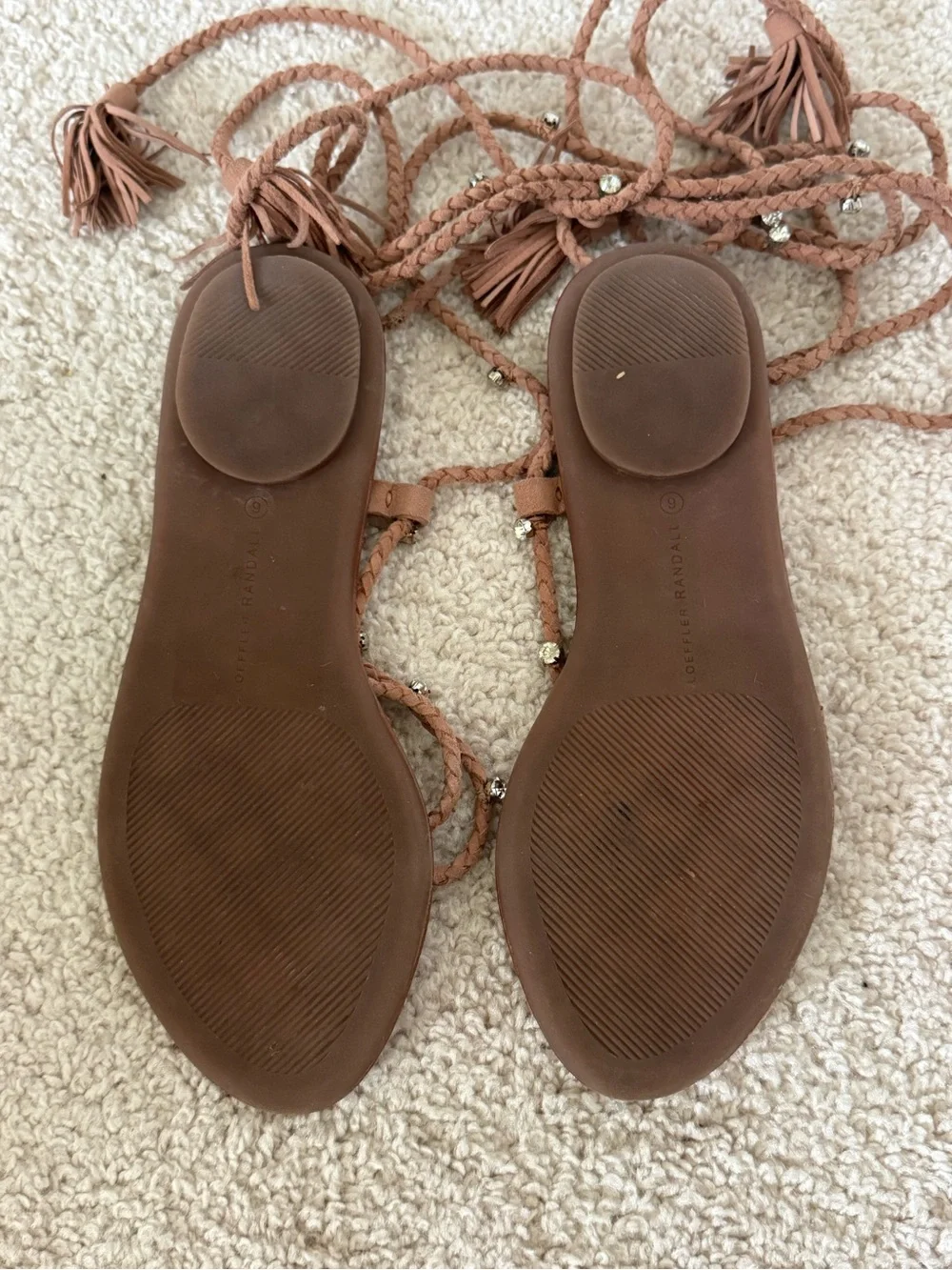 Loeffler Randall Saffron Crystal Studded Lace-Up Tassel Sandals Size 6